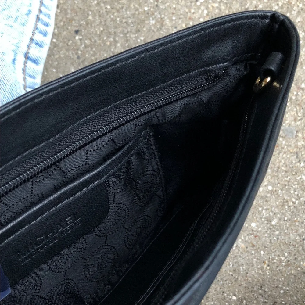 Michael Kors Black Ruched Leather Clutch with Gold Plaque